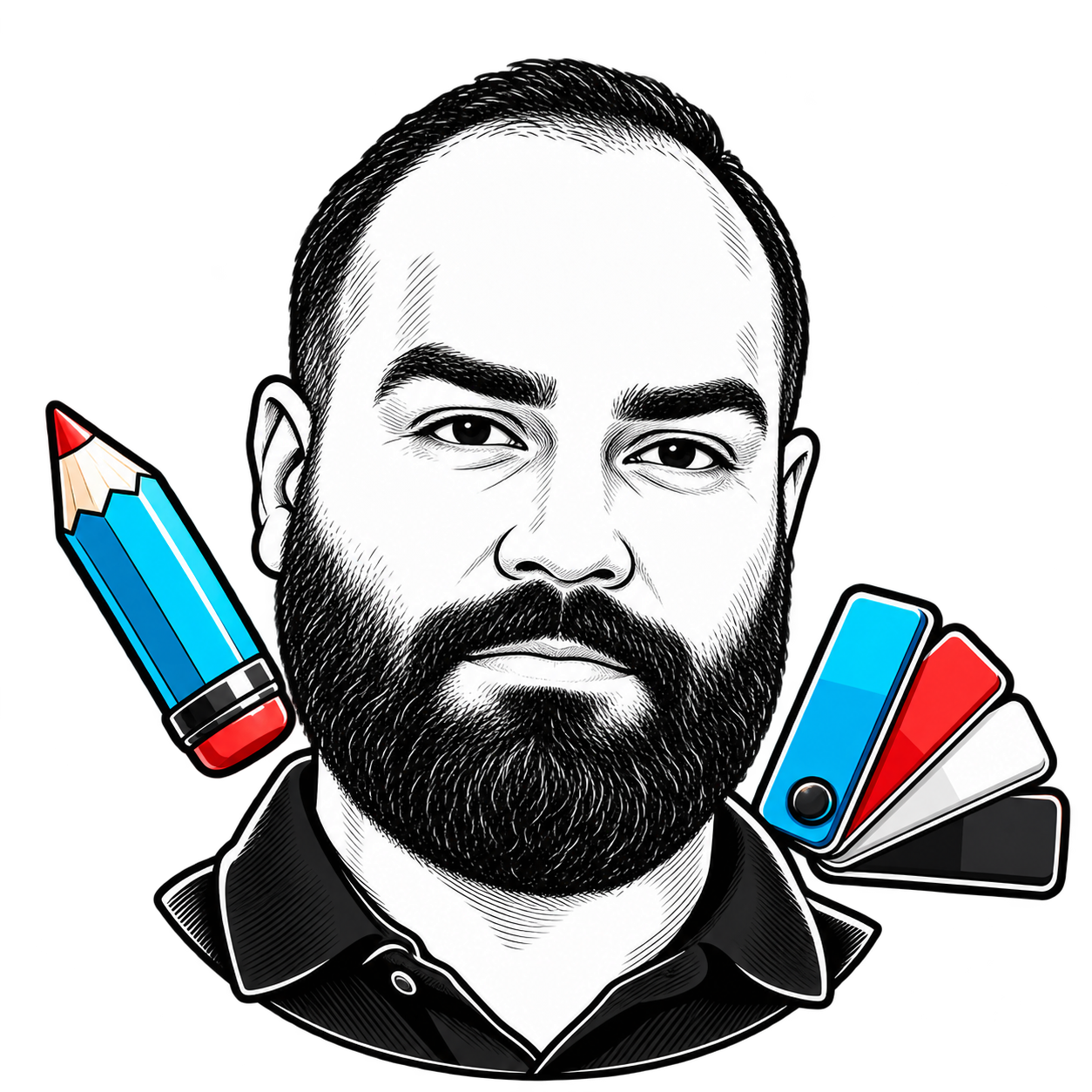 Retrato 2D de Luis, con elementos 3D